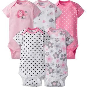 5-Pack Girl 6 Month Elephant Onesies Short Sleeve